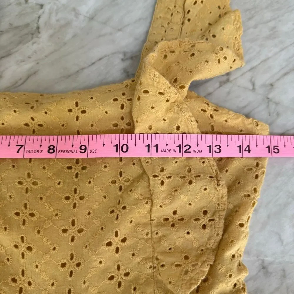 MinkPink My Friend Yellow Eyelet Flutter Sleeve Crop Jumpsuit Size XS - Picture 6 of 8